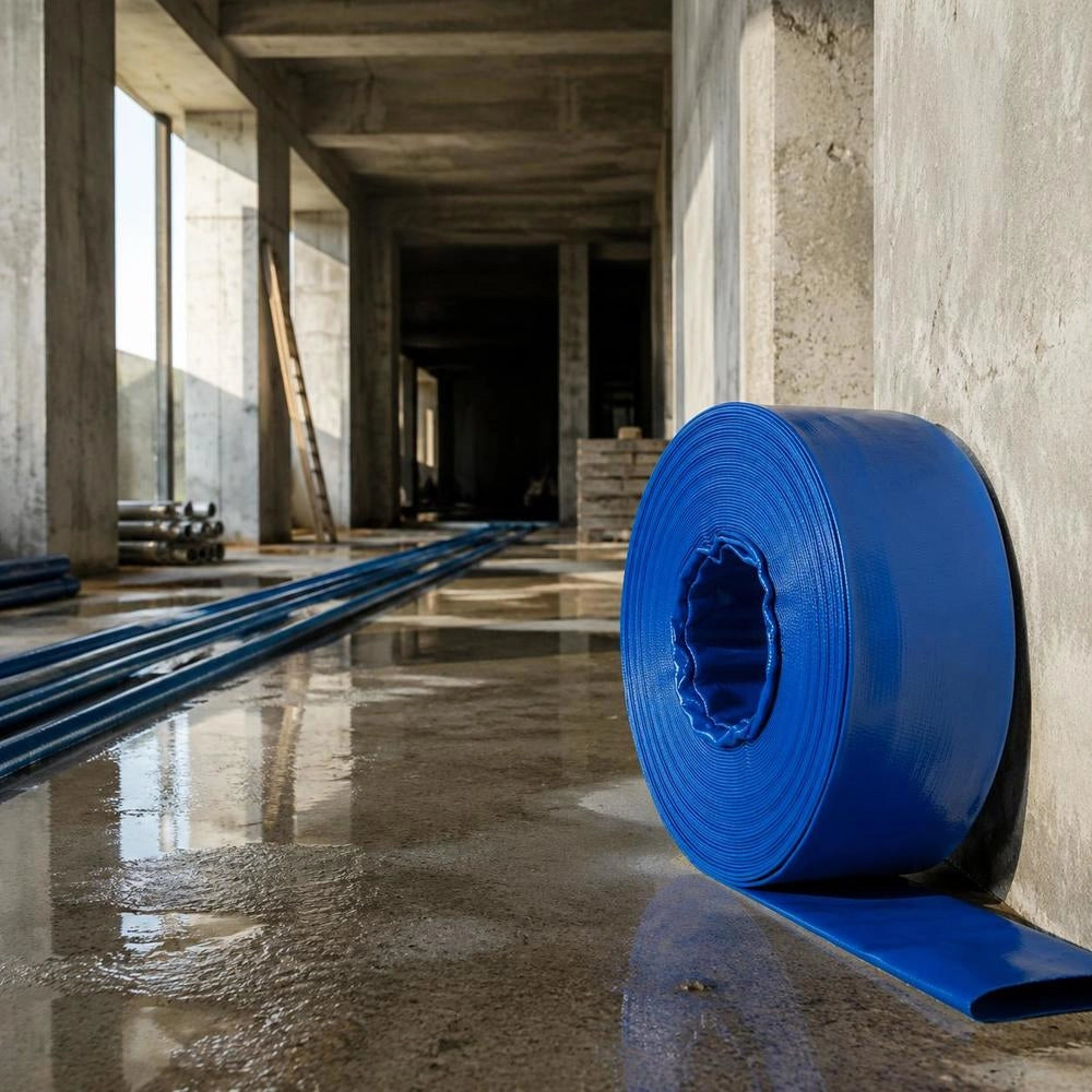 Drain Hose, 3.81 Cm X 32 M, PVC Fabric Flat Hose, Robust Backwash Drain Hose With Clamps, Weatherproof And Burst-proof, Ideal For Swimming Pools And Water Transfer, Blue