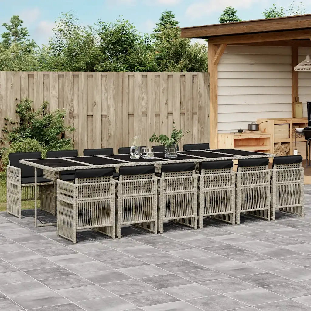 Set da Pranzo da Giardino 13pz con Cuscini Grigio in Polyrattan 3210947