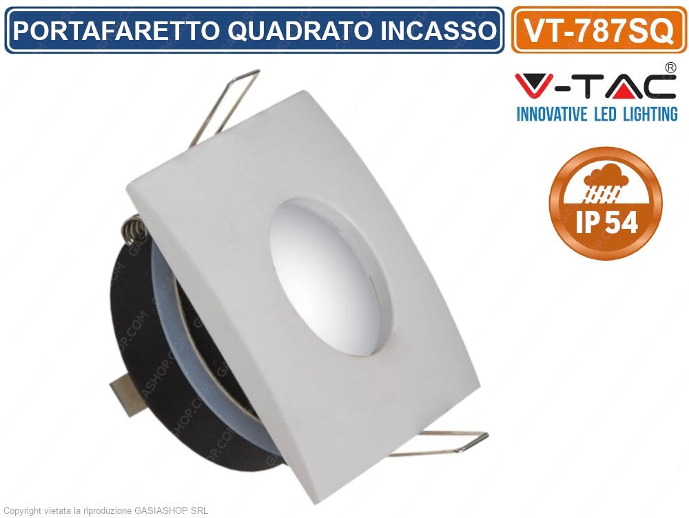 V-TAC VT-787SQ PORTAFARETTO QUADRATO DA INCASSO IP44 PER LAMPADINE GU10 E GU5.3 - SKU 3615 IP54