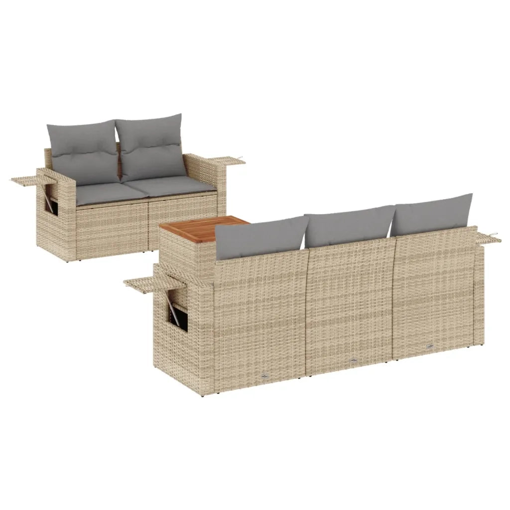 Set Divano da Giardino 6 pz con Cuscini Beige in Polyrattan