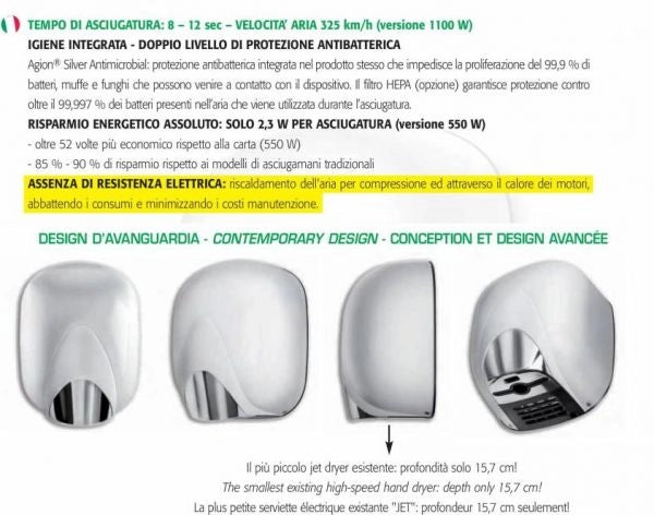 Asciugamani elettrico ECOSTREAM BF 1100 hot alluminio Bianco