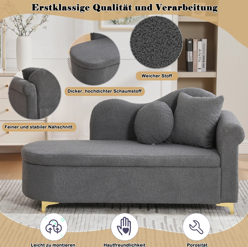CHAISELONGUE 134 cm con contenitore, grigio antico, con 2 cuscini