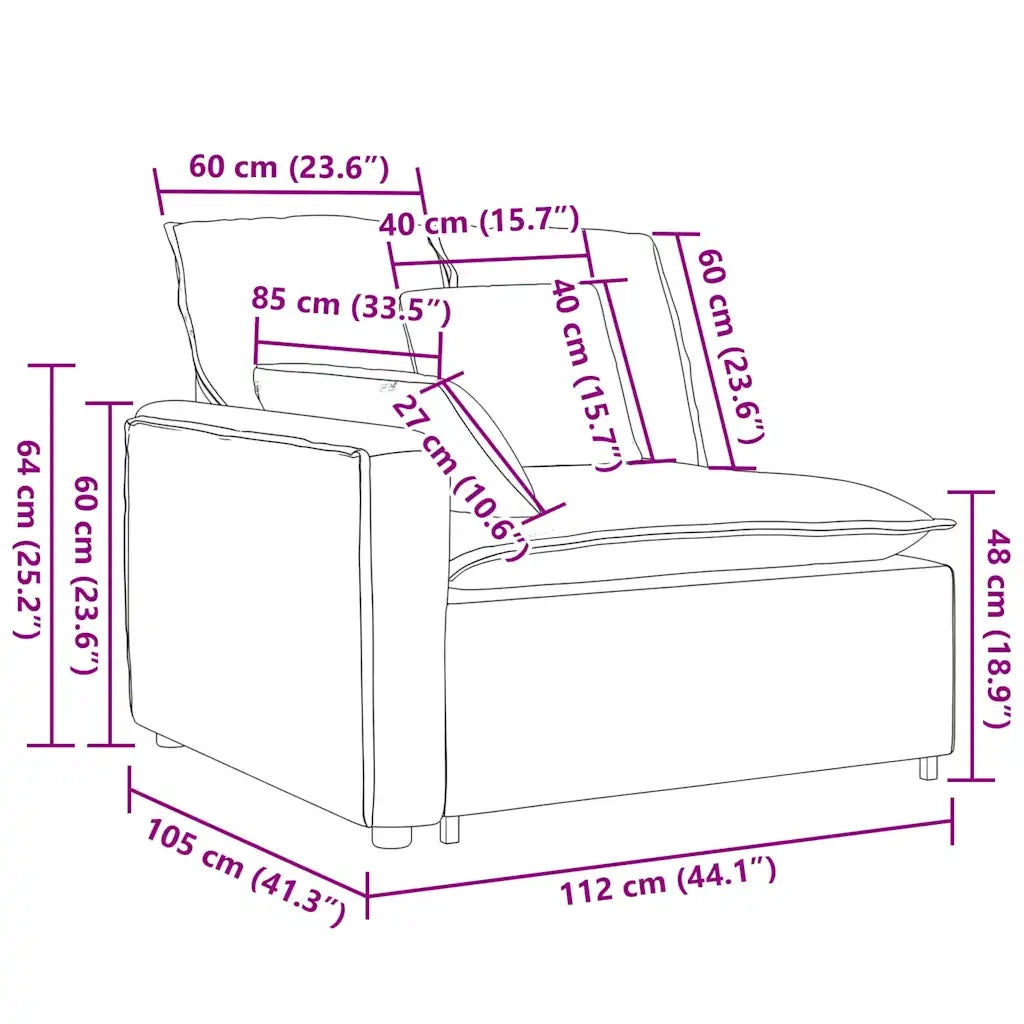 Modulo Terminale Bracciolo Divano Modulare con Cuscini 100 cm CFW2993902