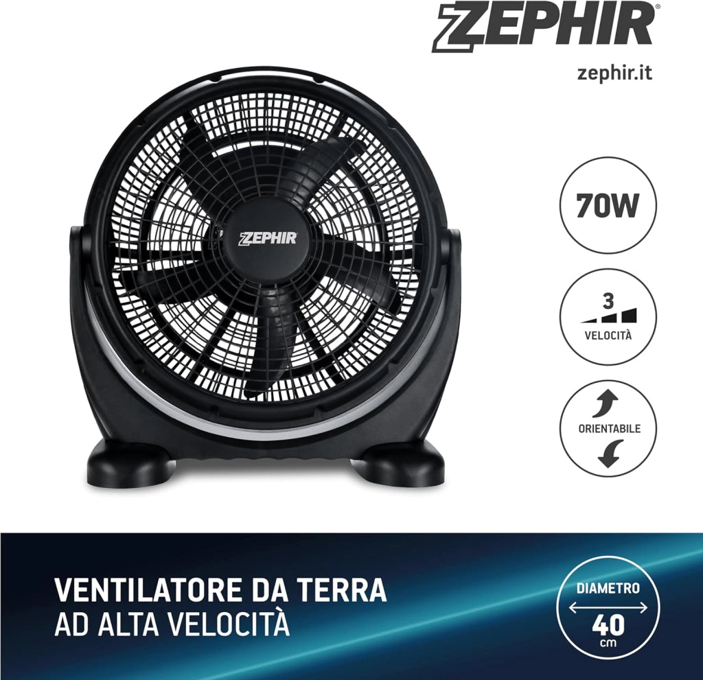 Zephir ZBF04CM Ventilatore da Pavimento, Nero