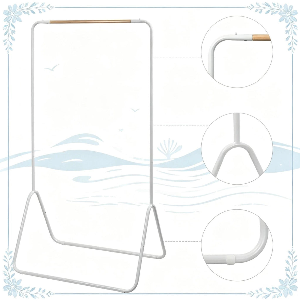 Appendiabiti in metallo e legno bianco 80x45x145 cm per ingresso e balcone