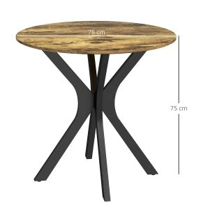 Tavolo da pranzo rotondo 80x75 cm in MDF marrone rustico, base in acciaio, 2 posti