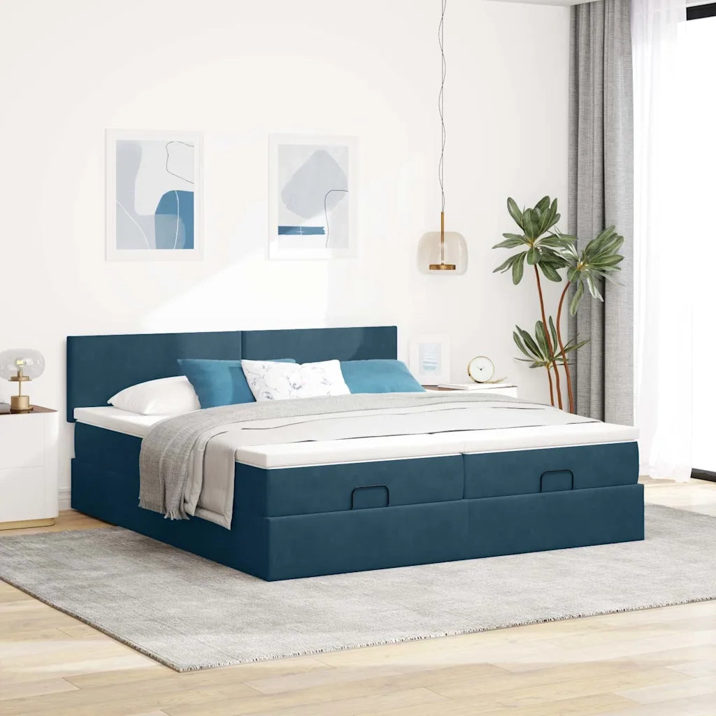 Pouf Letto con Materassi e LED Blu Scuro 200x200cm Velluto 3312915