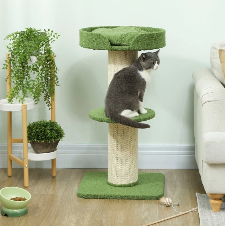 Albero tiragraffi per gatti 91 cm con piattaforma e cuccia, verde