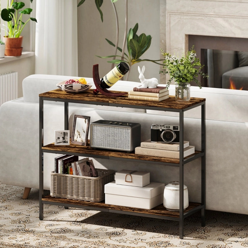 Tavolo consolle 101x35x80 cm a 3 livelli marrone rustico