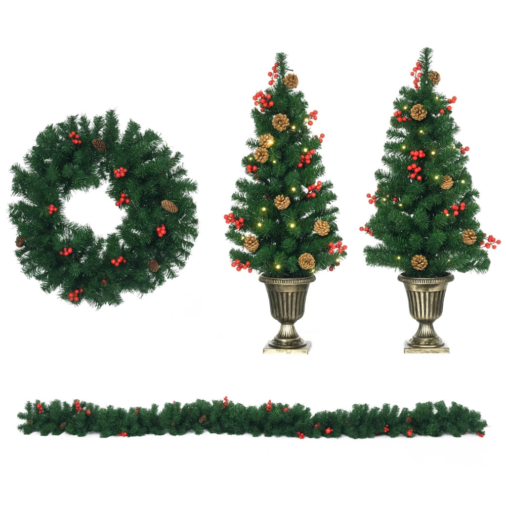 Set Decorazioni Natalizie 4 Pezzi ¨C Xylo ¨C 2 Alberelli ¦µ40x90cm + Ghirlanda + Corona