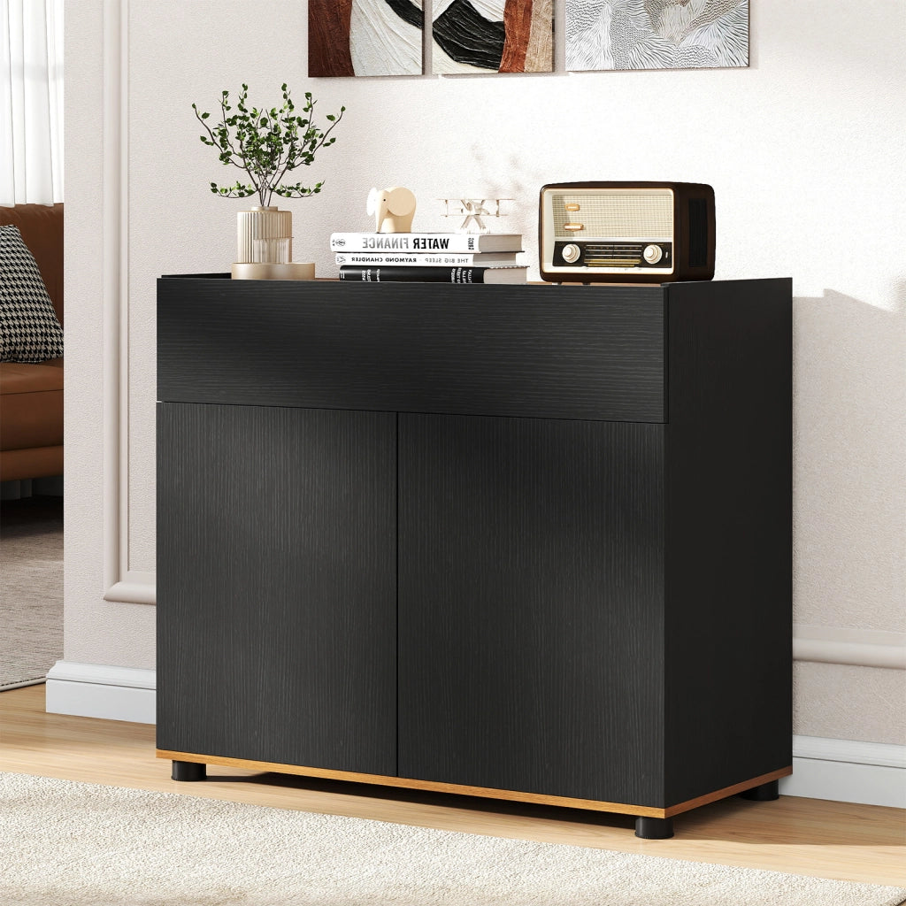 Credenza buffet con armadietto in stile fattoria con 1 cassetto e 2 ante-Armadio da Cucina Credenza buffet con armadietto indipendente per cucina Nero