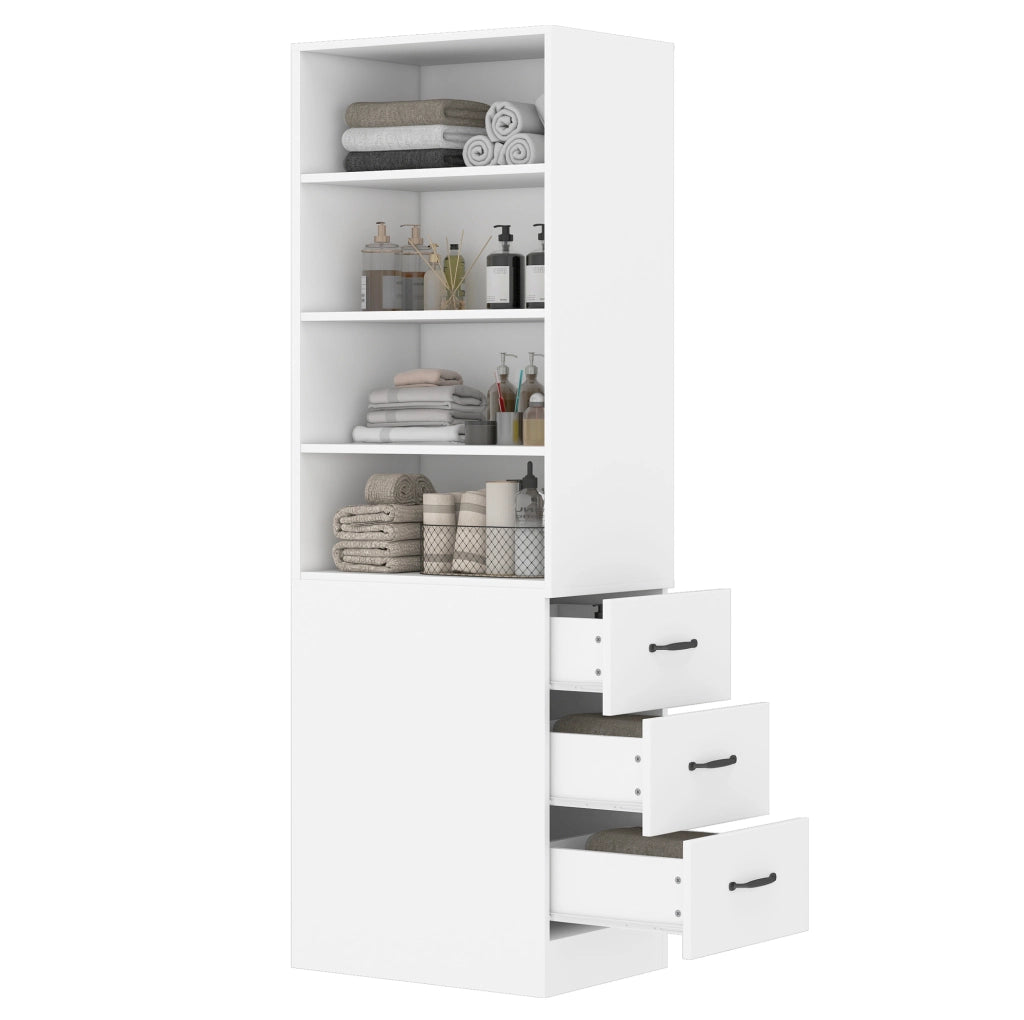 Libreria alta 180 cm slim con 3 cassetti laterali; 4 ripiani; bianco