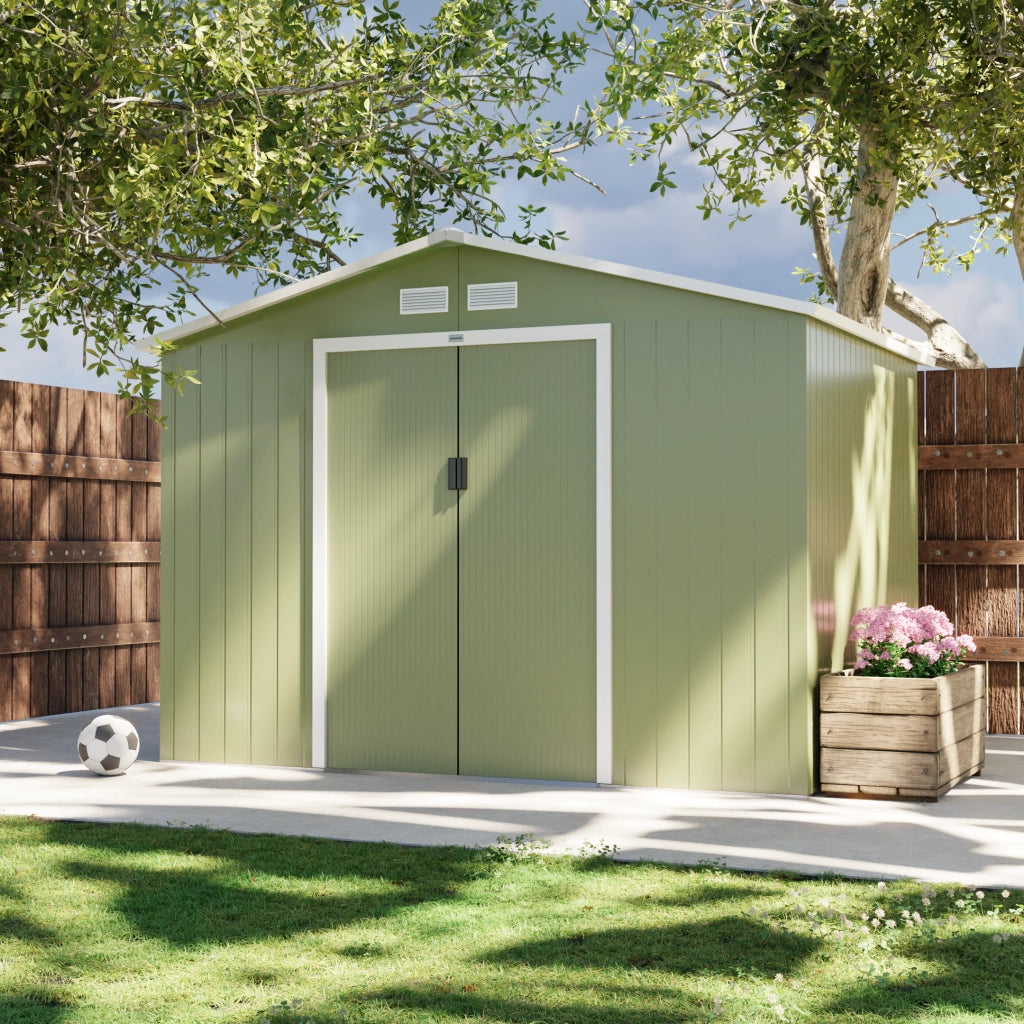 Casetta da giardino in metallo con kit di ancoraggio, 5.9m², verde e