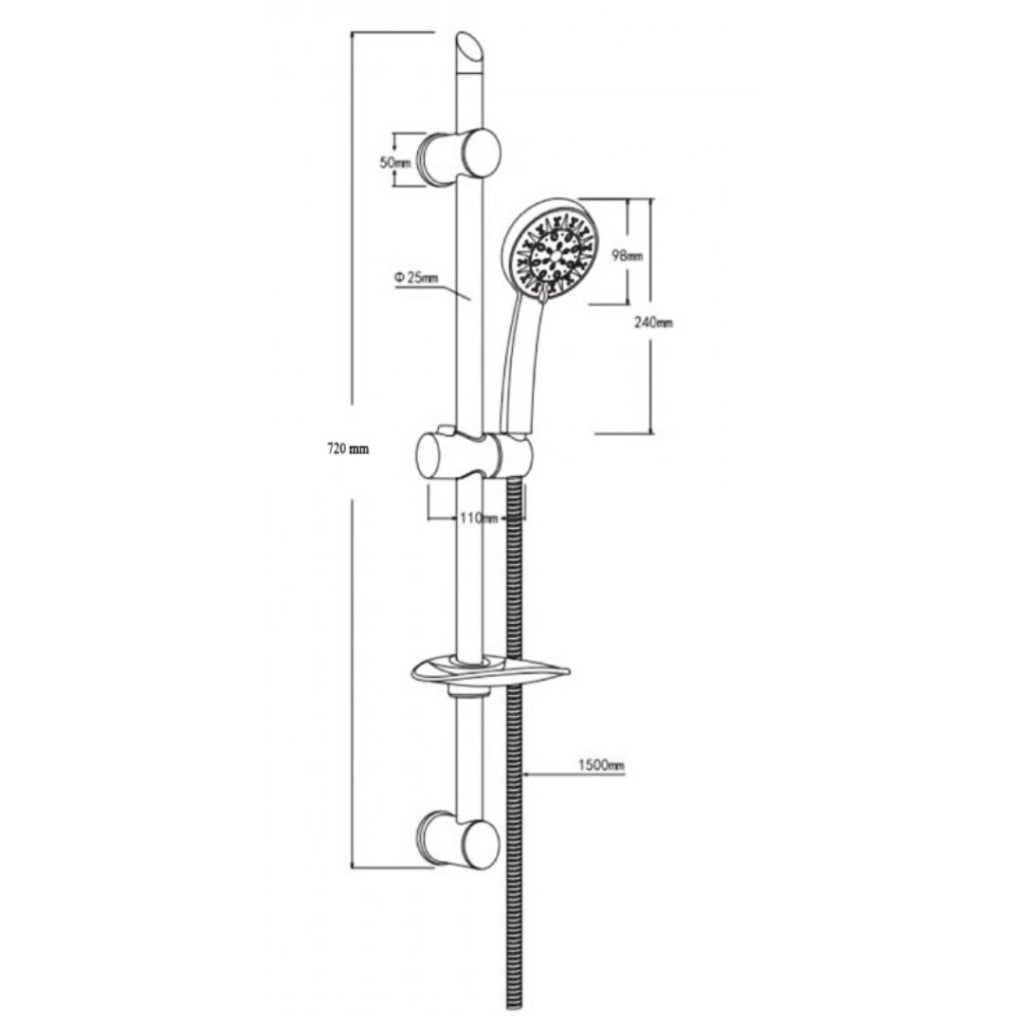 Saliscendi per doccia salvaforo h.72 cm modello drilux con soffione 5 regolazioni