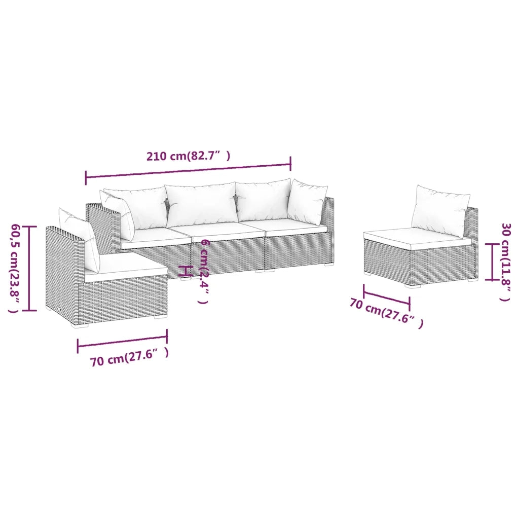 Set Divani da Giardino 5 pz con Cuscini in Polyrattan Nero 3102185