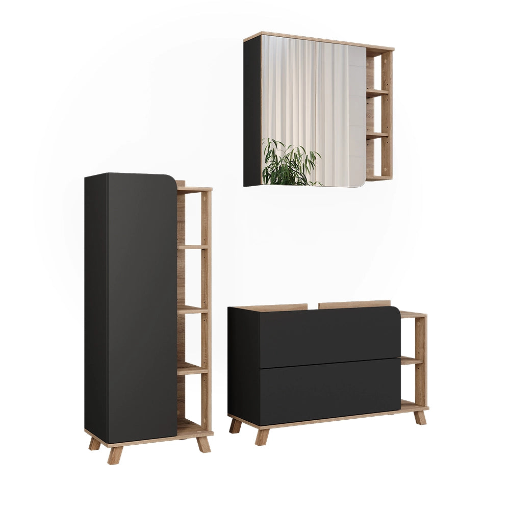 Vicco Set di mobili da bagno Sonoma/antracite 3 parti