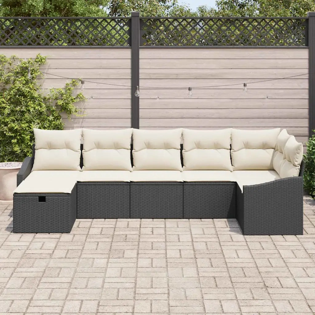 Set di divani con cuscino 7 pcs Nero polyrattan 3359296