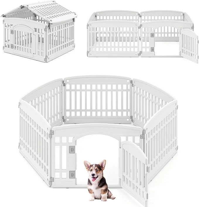 Recinto per Cani da Interno ed Esterno, Recinzione per Animali Domesti Pieghevole a 6 Pannelli 60 cm per Cani Medi e Piccoli con Porta di Bloccaggio Sicura, 172 x 87 x 60 cm
