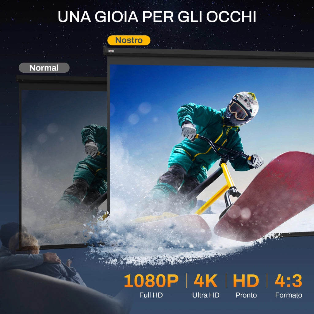Schermo per Proiettore 120" Formato 4:3 Regolabile con Telecomando, 244x183cm, Nero