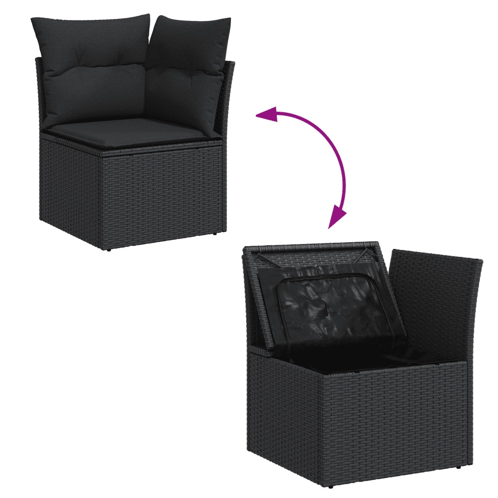 Set Divano da Giardino 6 pz con Cuscini Nero in Polyrattan 3249534