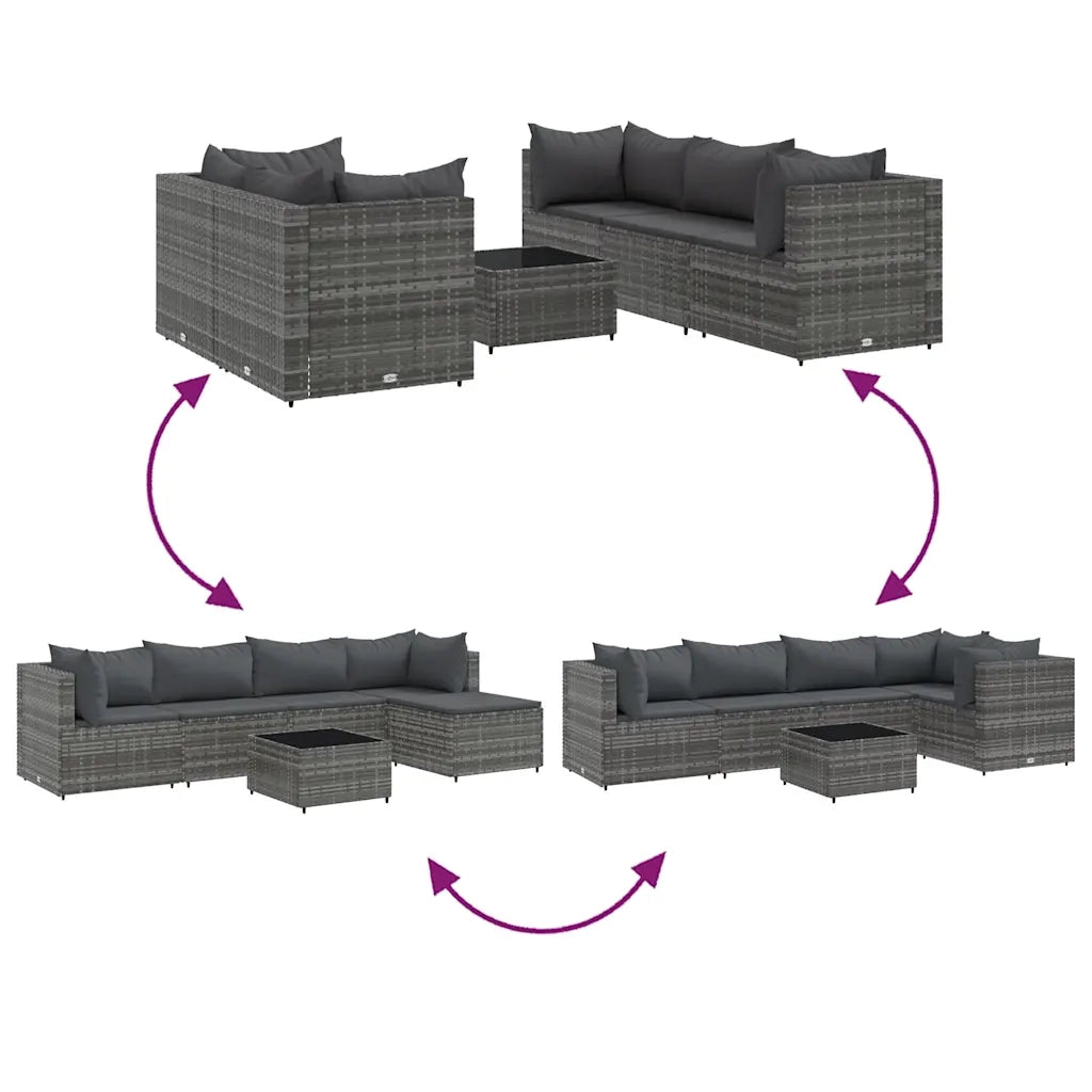 Set Divani da Giardino 6 pz con Cuscini in Polyrattan Grigio 3308162