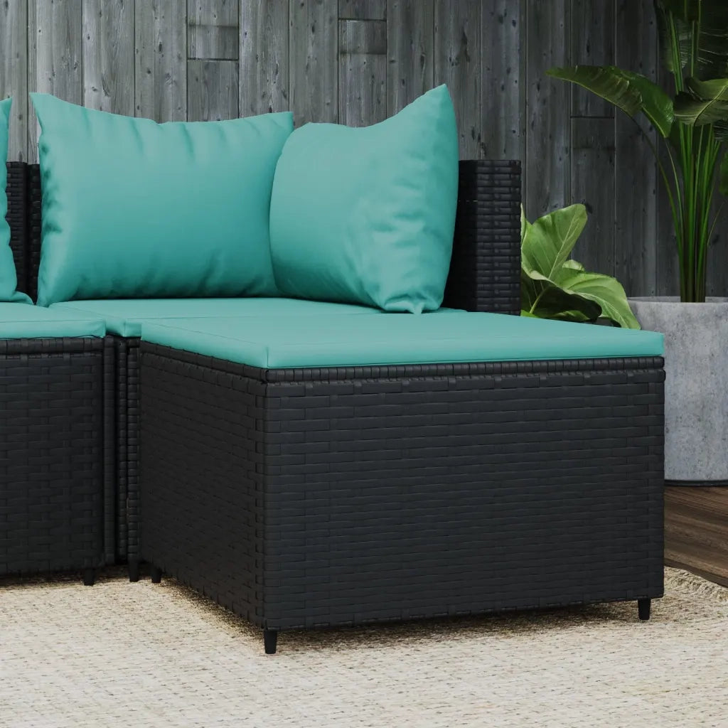 Poggiapiedi da Giardino con Cuscino in Polyrattan Nero 319804