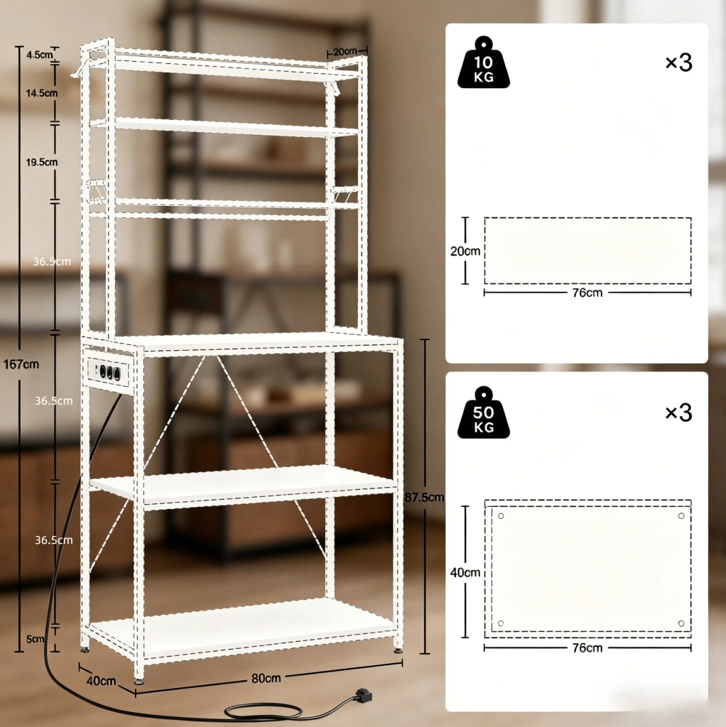MENSOLA CUCINA con prese 80 x 167 x 40 cm Rustico Marrone