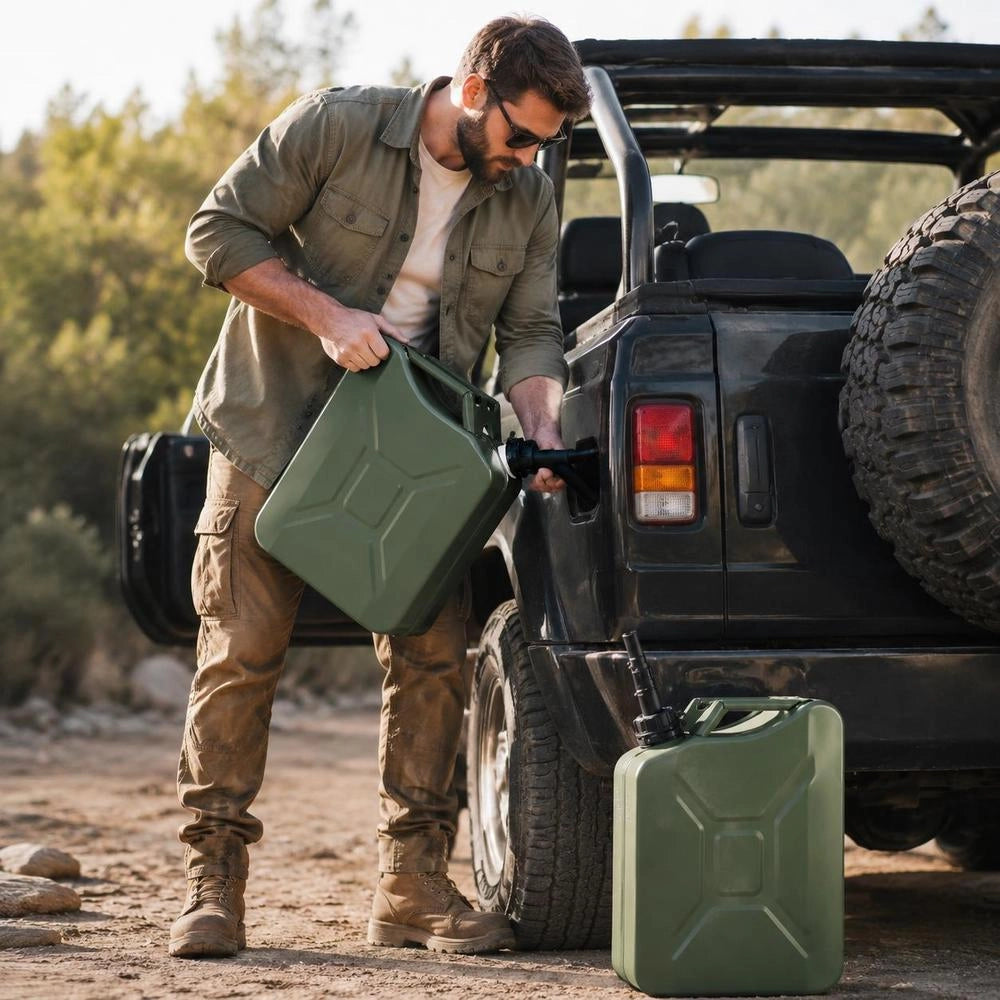 Newly Upgraded Oil-Tight! Metal Fuel Container, 5.3 Gallon, Fuel Jerry Can With Spout And Comfort Handle, 6 L/min Max Flow Rate, Leakproof & Corrosion-resistant Metal Gas Tank Most Cars Motorcycle ATV UTV, Green, 2 Packs