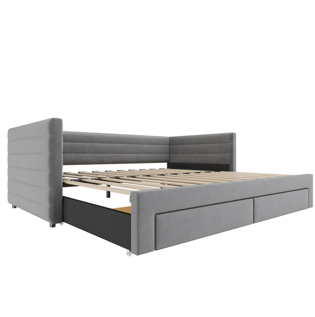 Letto imbottito estraibile 3 in 1 90x190 cm grigio