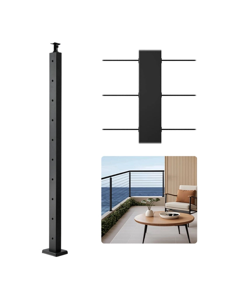 Palo per Ringhiera in Acciaio Inox SUS304 Nero 914x100x100 mm HR-009G a 10 Fori Robusto per Balcone Terrazza Giardino Fai da Te