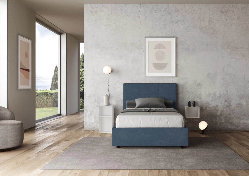 Letto 1 Piazza e Mezzo 120x200 cm con Rete e Contenitore Mika Blu