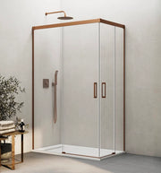 Box doccia angolare BASIC apertura al vertice 70x70 cm (65-70/65-70) rame vetro trasparente