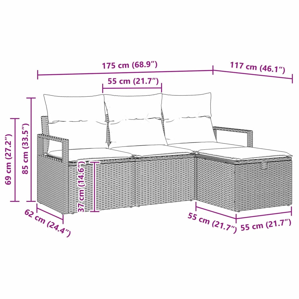 Set di divani con cuscino 4 pcs Grigio e Blu Navy polyrattan 3359154
