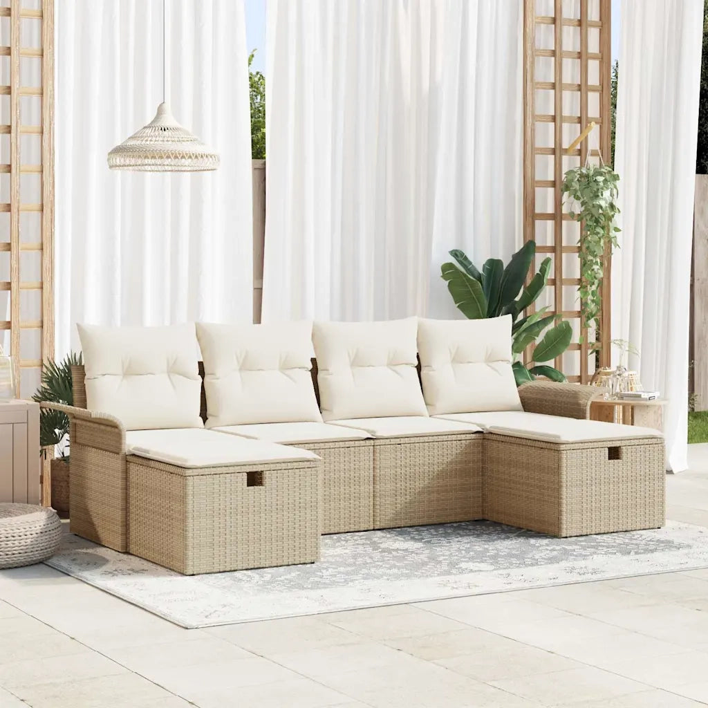 Set Divano da Giardino con cuscino 6 pcs Beige Poly Rattan 3360252