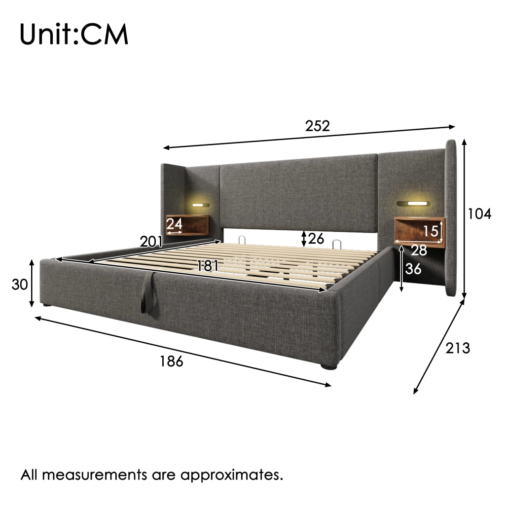 Letto matrimoniale contenitore 180x200 grigio con comodini integrati