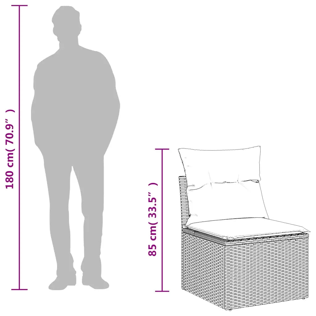 Divano Giardino Senza Braccioli con Cuscini-Sofa da giardino Grigio Polyrattan 313732