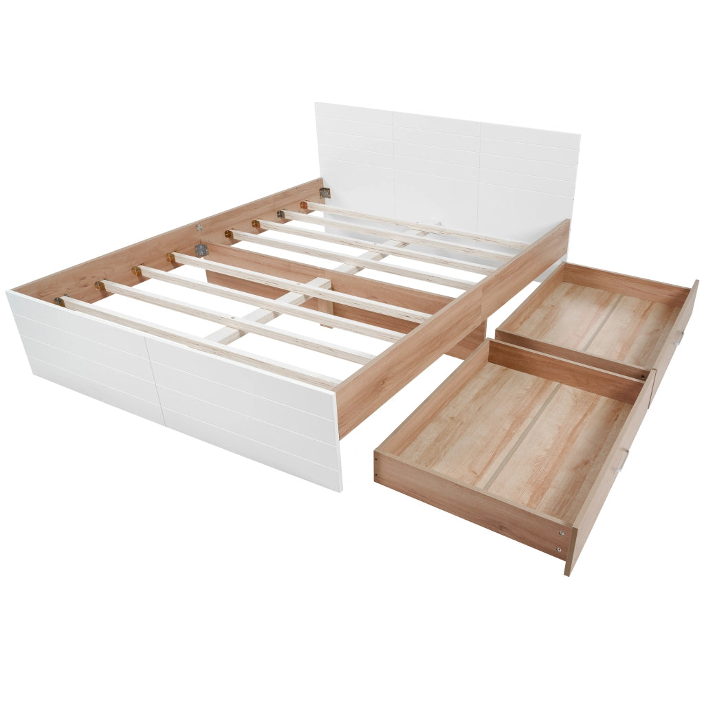 Letto matrimoniale 180x200 con due cassetti bianco e rovere