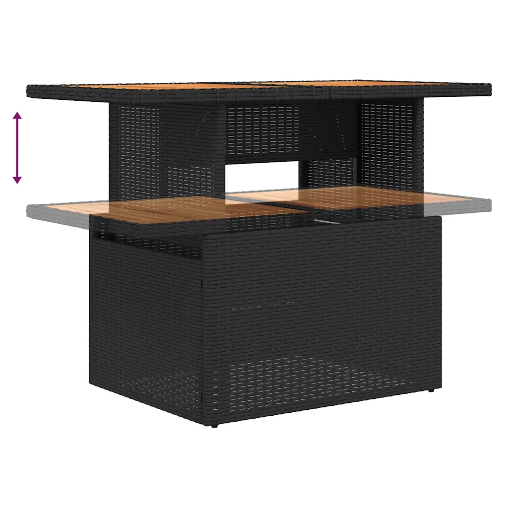 Set Divano da Giardino 6 pz con Cuscini Nero Polyrattan Acacia 3327598