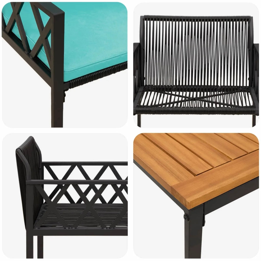 Set Mobili da Esterno 3 pz Nero e Turchese polyrattan 42025351