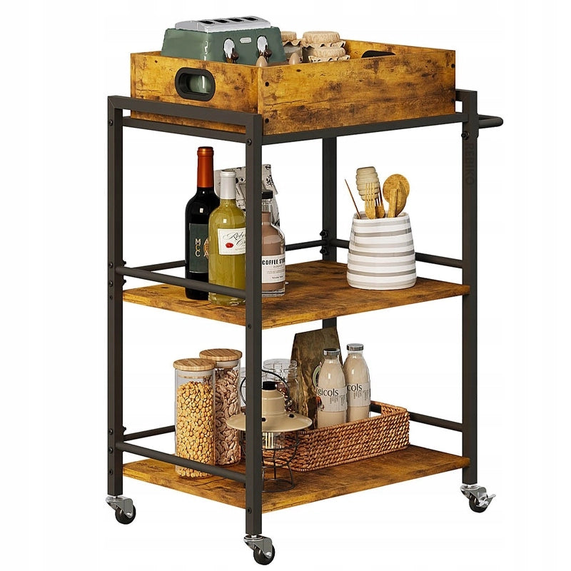 Carrello da cucina con vassoio rimovibile, marrone, stile vintage/retro/loft, su ruote, 86 cm