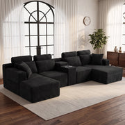 Divano Angolare Modulare a U 372 cm Cloud Sofa con Portabicchieri Integrati; Nero