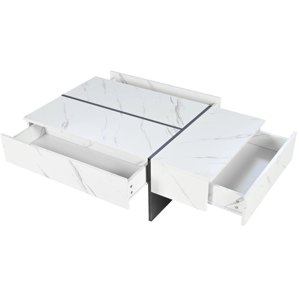 TAVOLO da caffè con LED, 105x60x35 cm, bianco, 3 cassetti