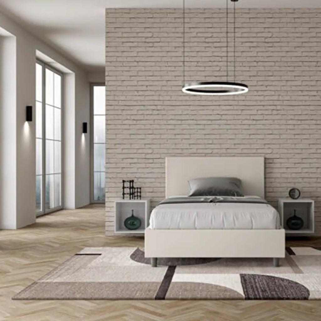 Letto una piazza e mezza senza rete imbottito 120x210 similpelle bianco Adele