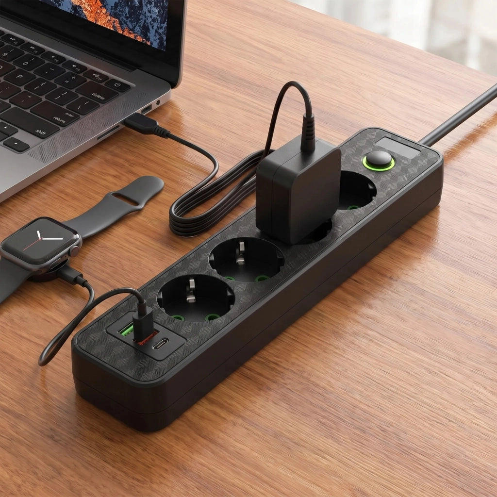 Multipresa Con Prolunga, 4 Prese + 2 Porte Usb-a + Usb-c Jnh021-4a Black