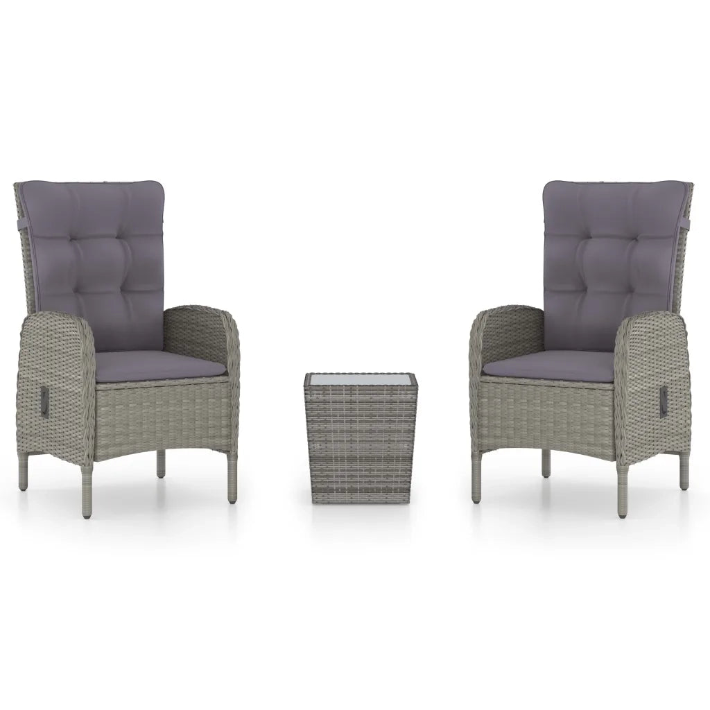 Set da Bistrot da Giardino 3 pz in Polyrattan e Vetro Grigio
