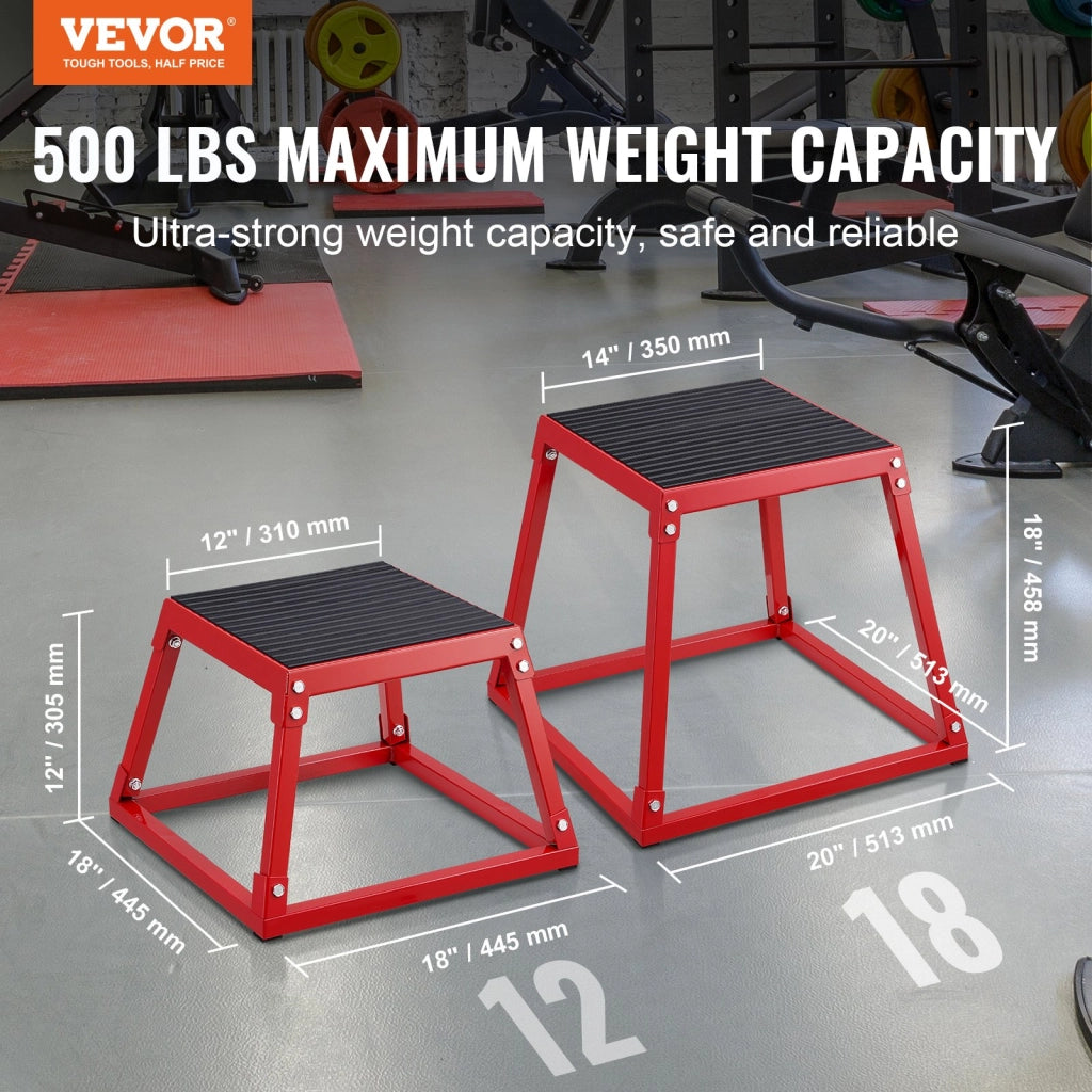 Box Pliometrico SS-R-18 Piattaforma da Salto Fitness Rosso 513x513x458mm Carico 227 kg Robusto per Allenamento a Casa e Palestra