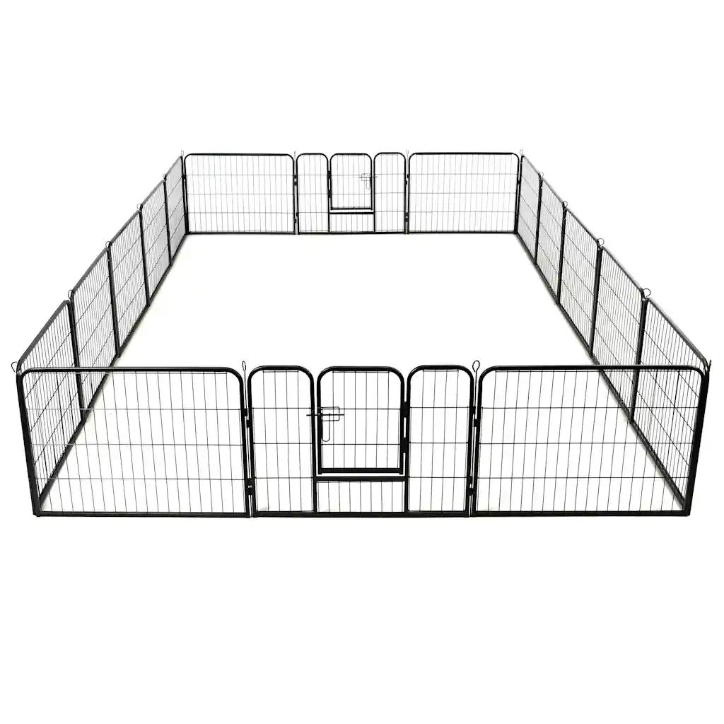 Box per Cani con 16 Pannelli in Acciaio 60x80 cm Nero