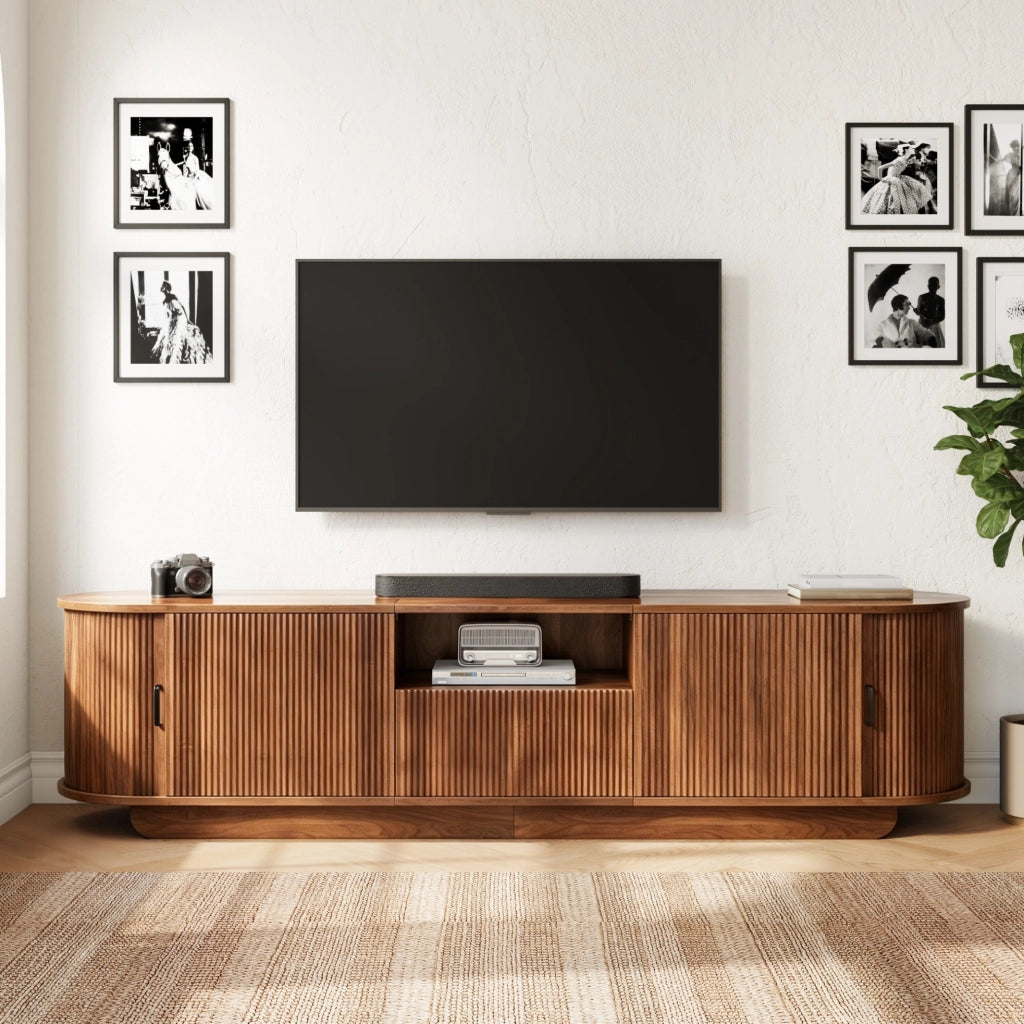Mobile TV moderno 180 cm noce con ante scorrevoli e cassetto