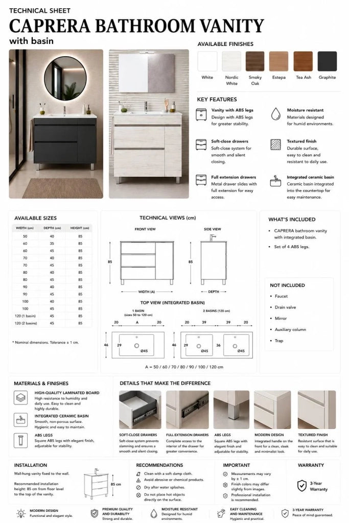 Mobile bagno con lavabo ORIGENBATH CAPRERA senza specchio 90x40 cm bianco con colonna