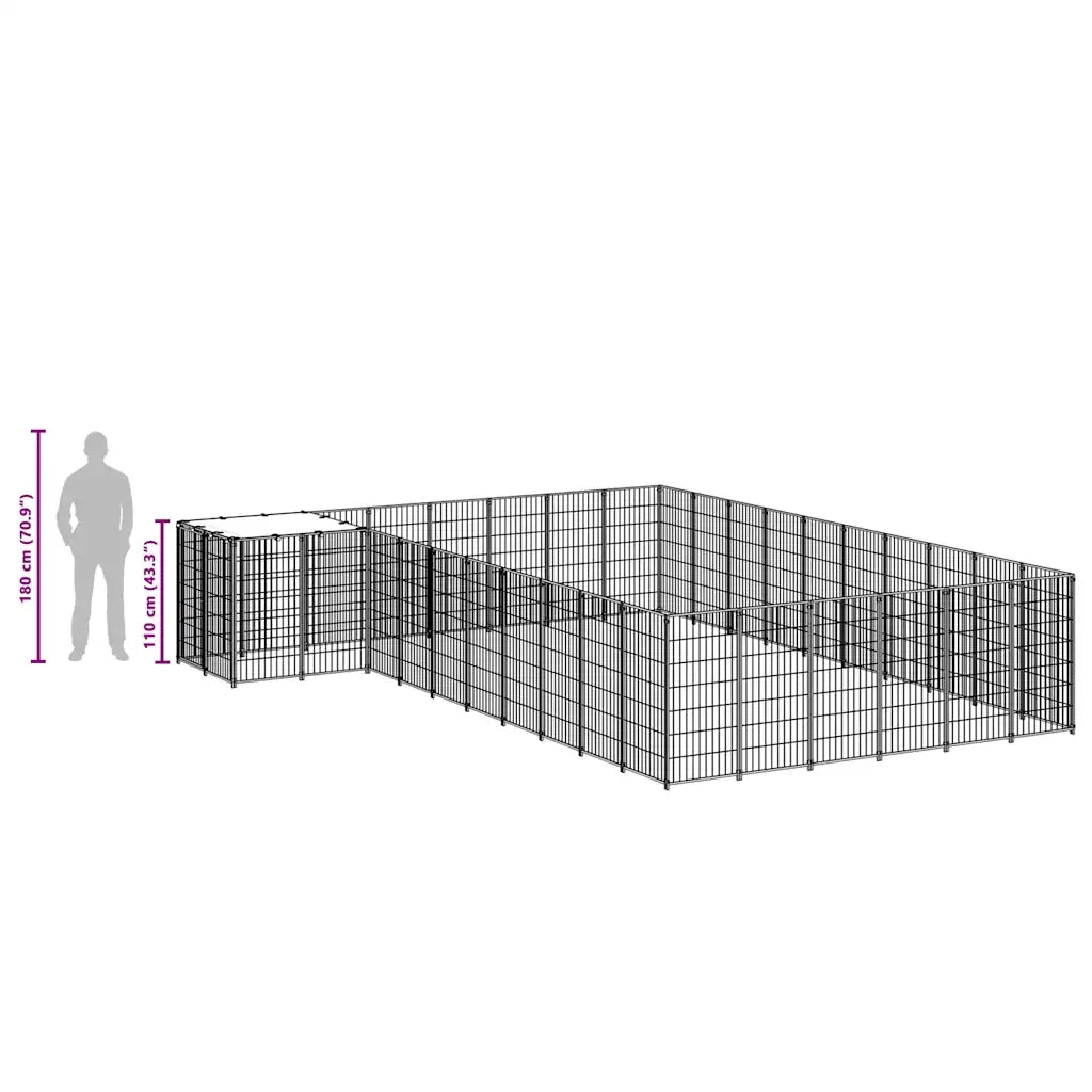 Gabbia per Cani Nera 19,36 m² in Acciaio 3082239